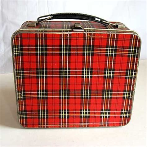 black and red plaid lunch box metal|vintage lunch boxes with thermos.